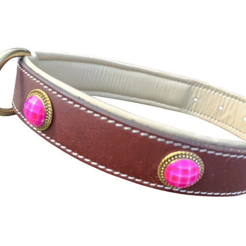 Luxury Adjustable Leather Dog Collar With Pink