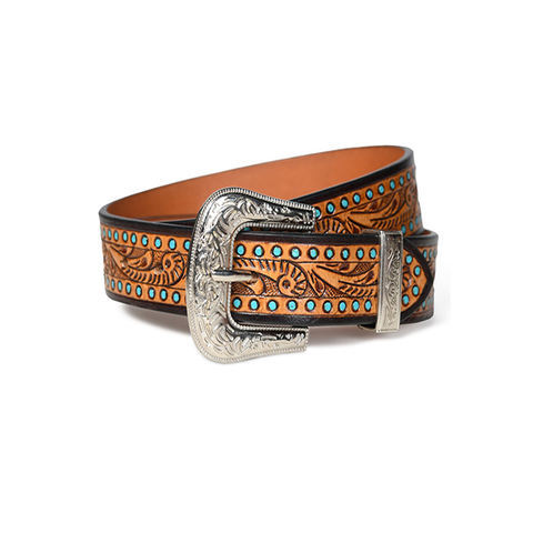 Brown Floral Top Quality Mens Western Belt