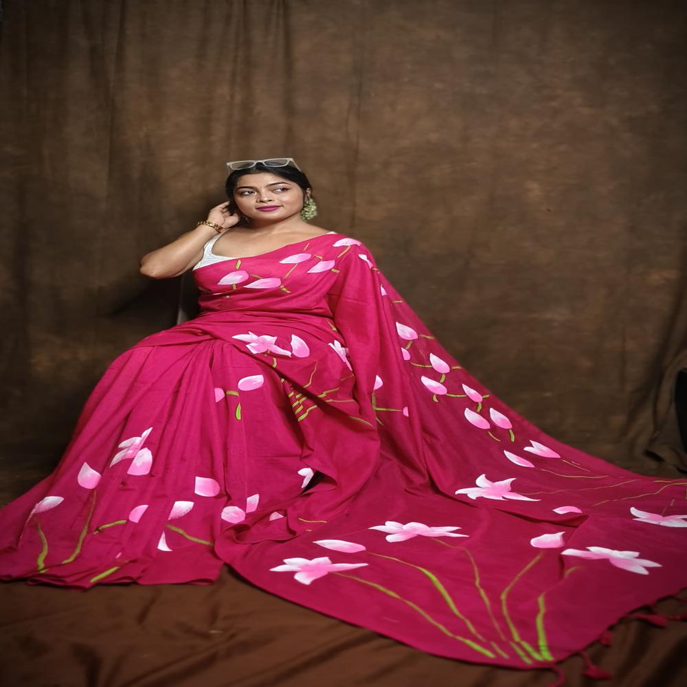 Handloom Khadi Cotton Saree With Hand Painted Work