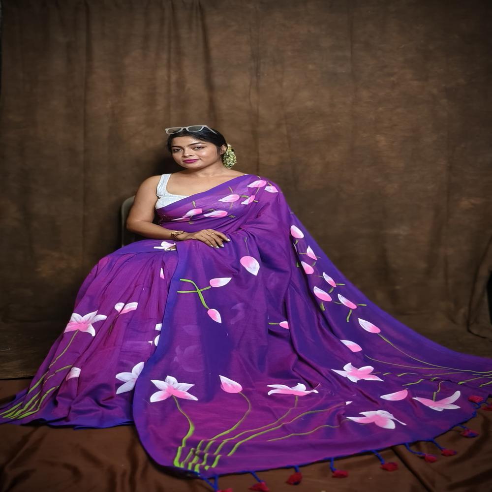Handloom Khadi Cotton Saree With Hand Painted Work
