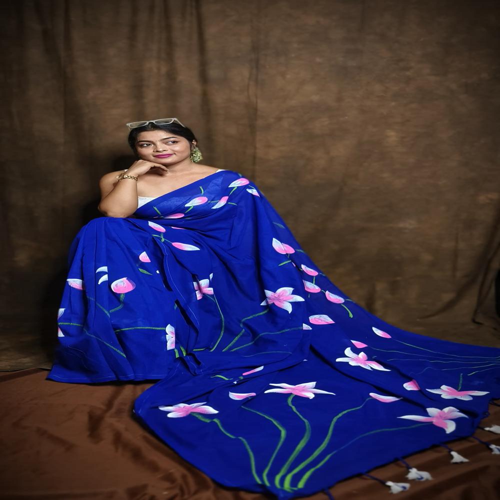 Handloom Khadi Cotton Saree With Hand Painted Work