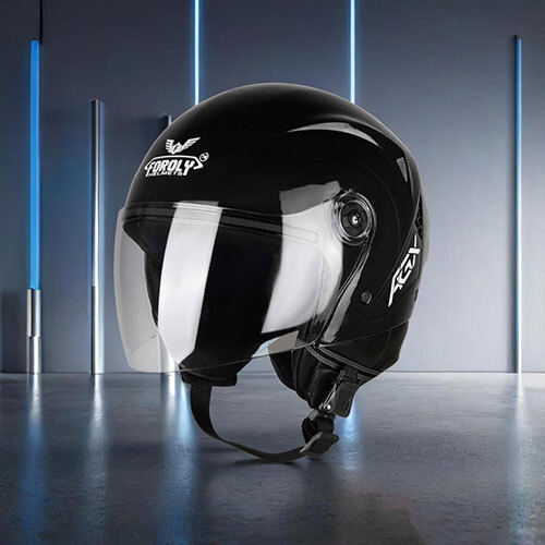 Aura Open Face Polycarbonate Visor Black Helmet