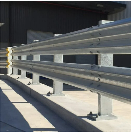 Single Sided Double Beam Crash Barrier With End Section