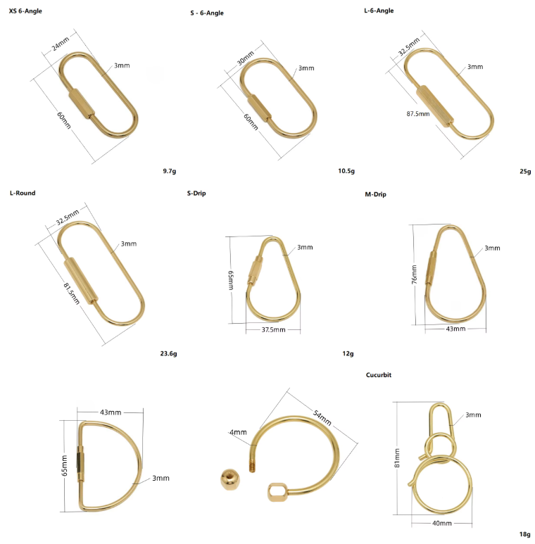 C D Gourd Oval Shape Brass Key Ring Gold Hex Screw Lock Clip Key Ring Chain Durable Simple Style Brass Car Keychain Holder - Hardness: Strong