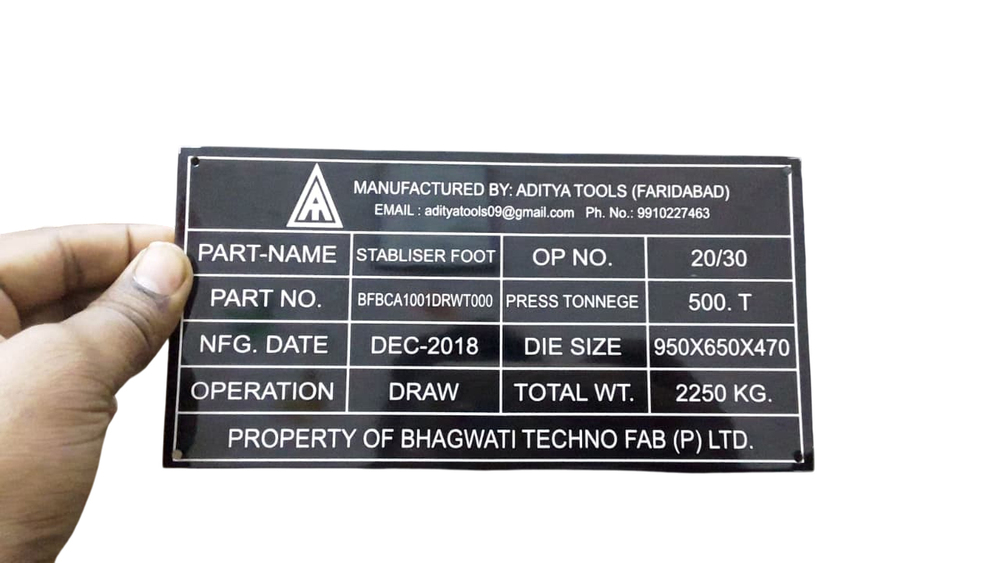 Alluminium Tool Name Plate