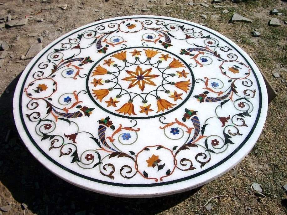 Marble Inlay Table Top - Design Type: Attractive