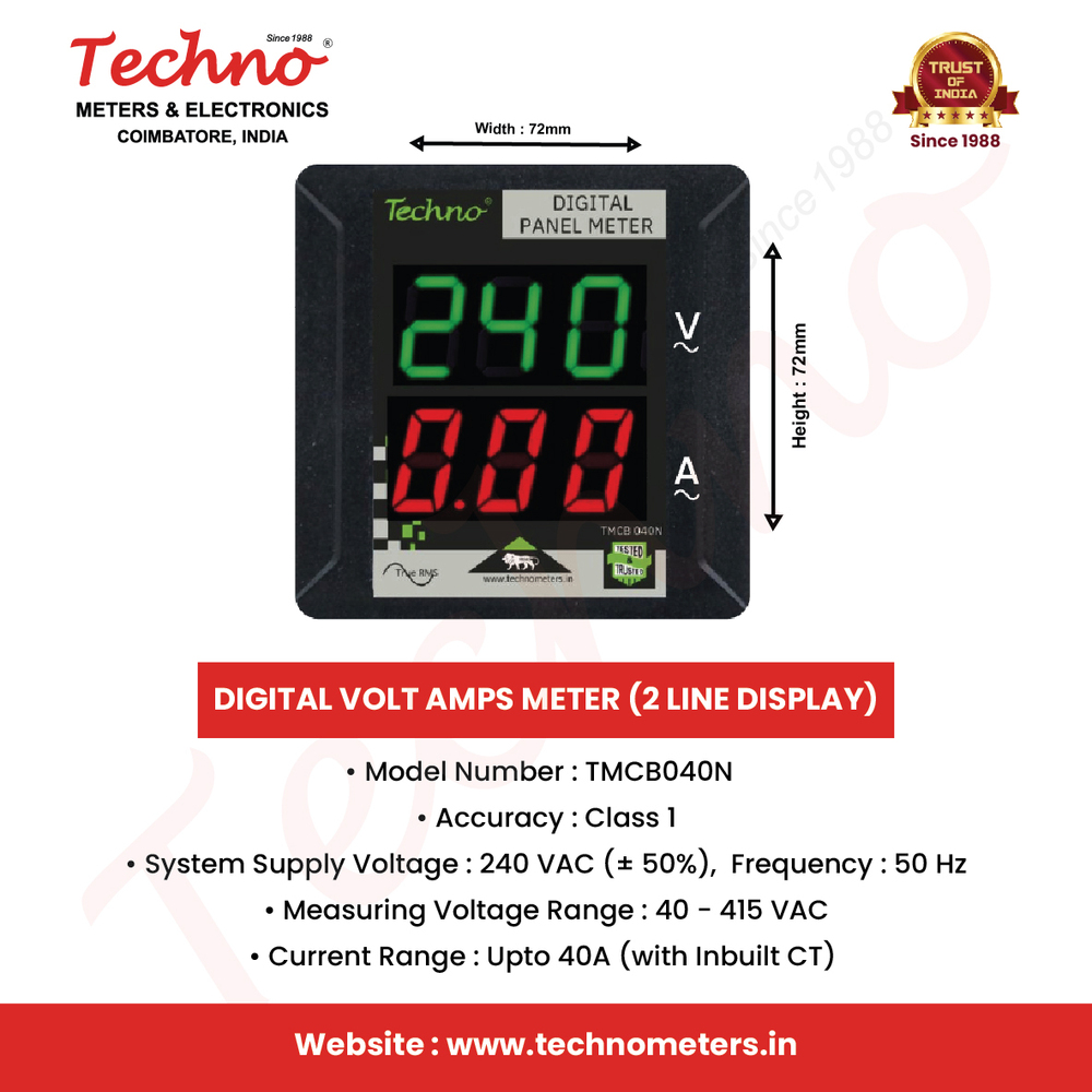 LED Digital Volt Amp Double Display Meter