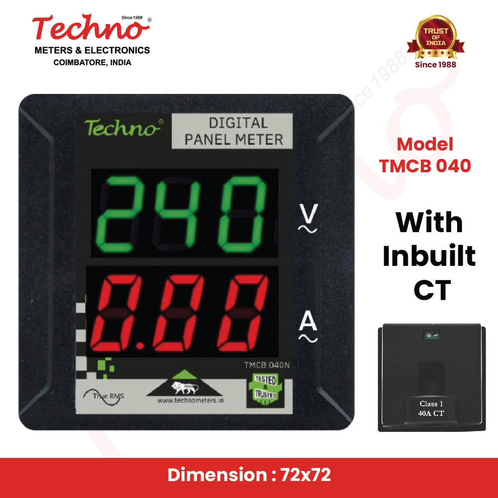 Volt Meter And Ampere Meter - Black, 96mm X 96mm X 75mm | Frequency: 0.01 Mhz, 1-year Warranty
