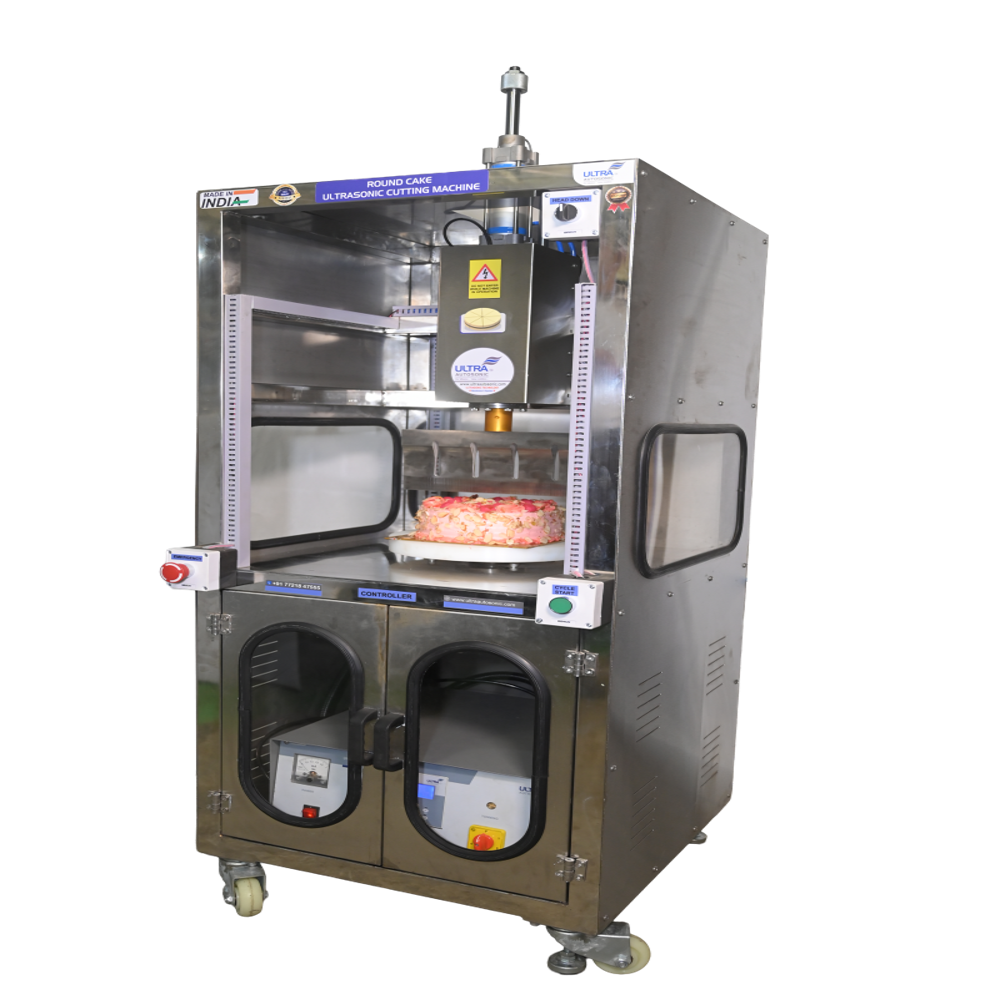 Round Cake Ultrasonic Semi-Automatic Cutting Machine - Color: Silver