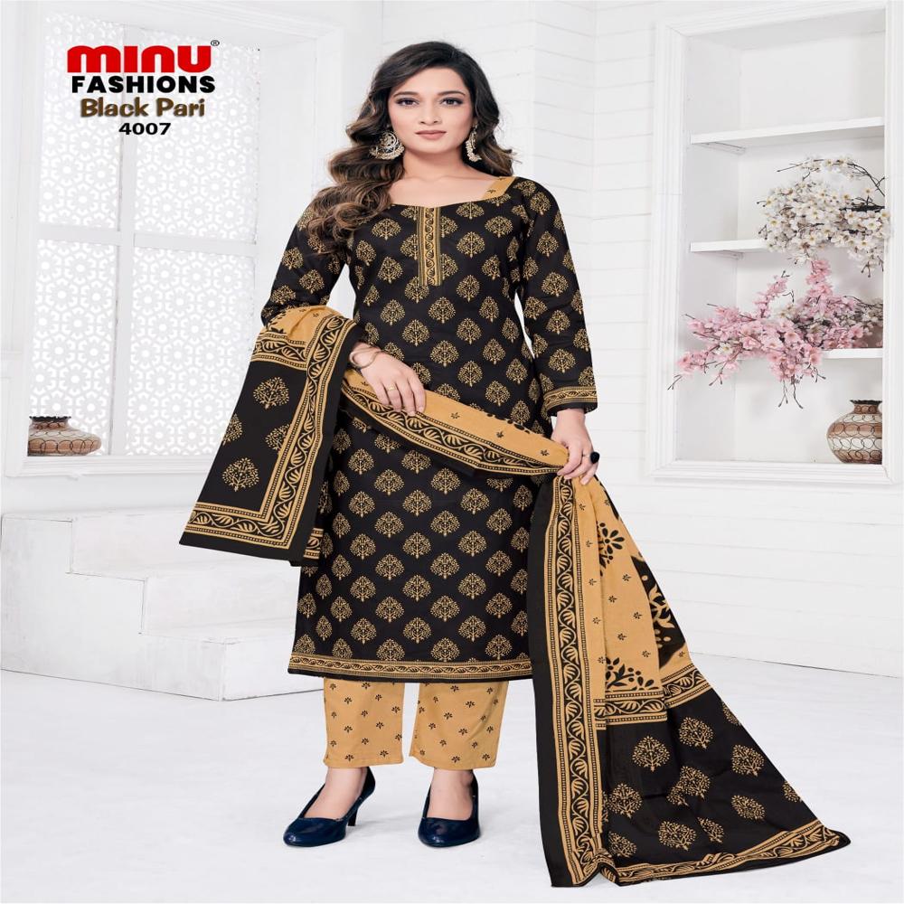 A-line Cotton Black Pari Suit - Color: All Color Available