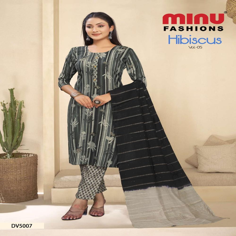 A-line cotton fabric hibiscus salwar suit