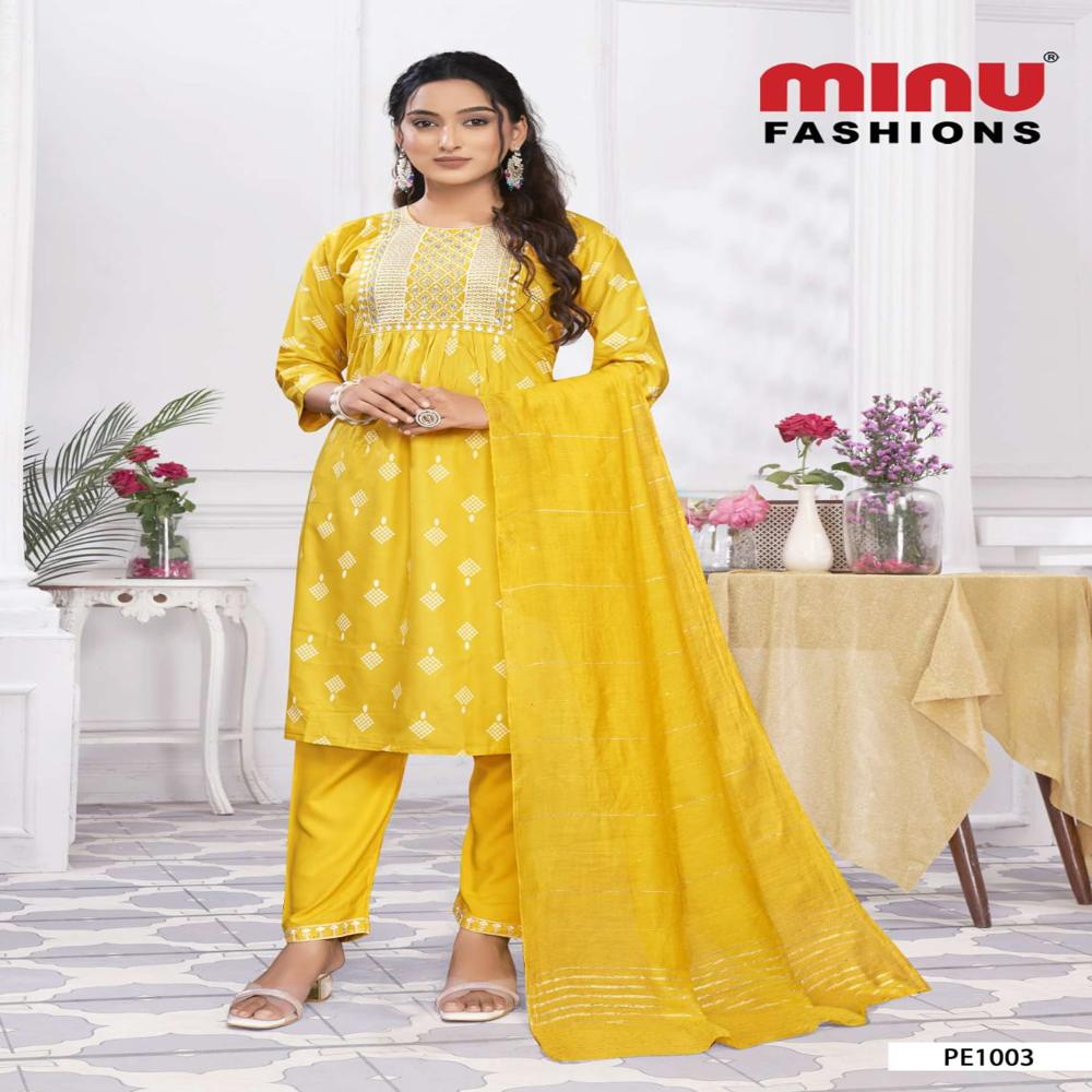 A-line Ladies Cotton Salwar Suit Tulip - Color: All Color