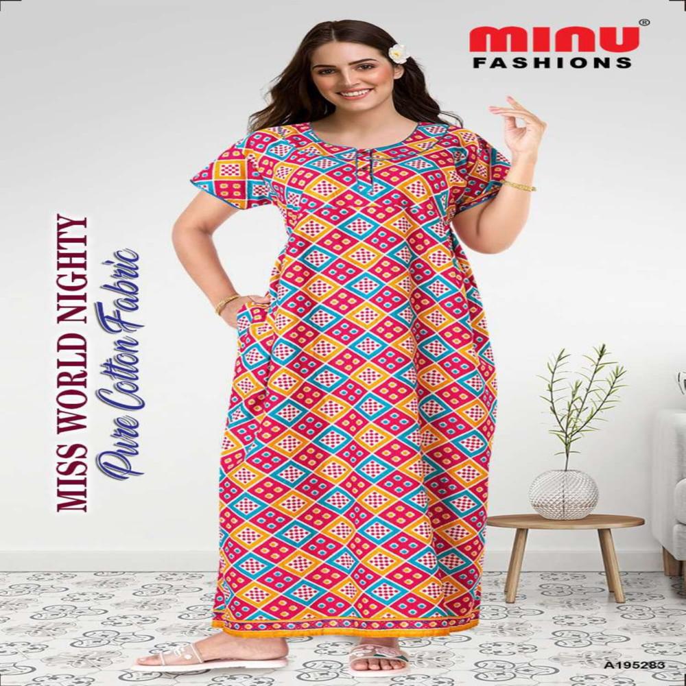 Red Solid Miss World Pure Cotton Nighty