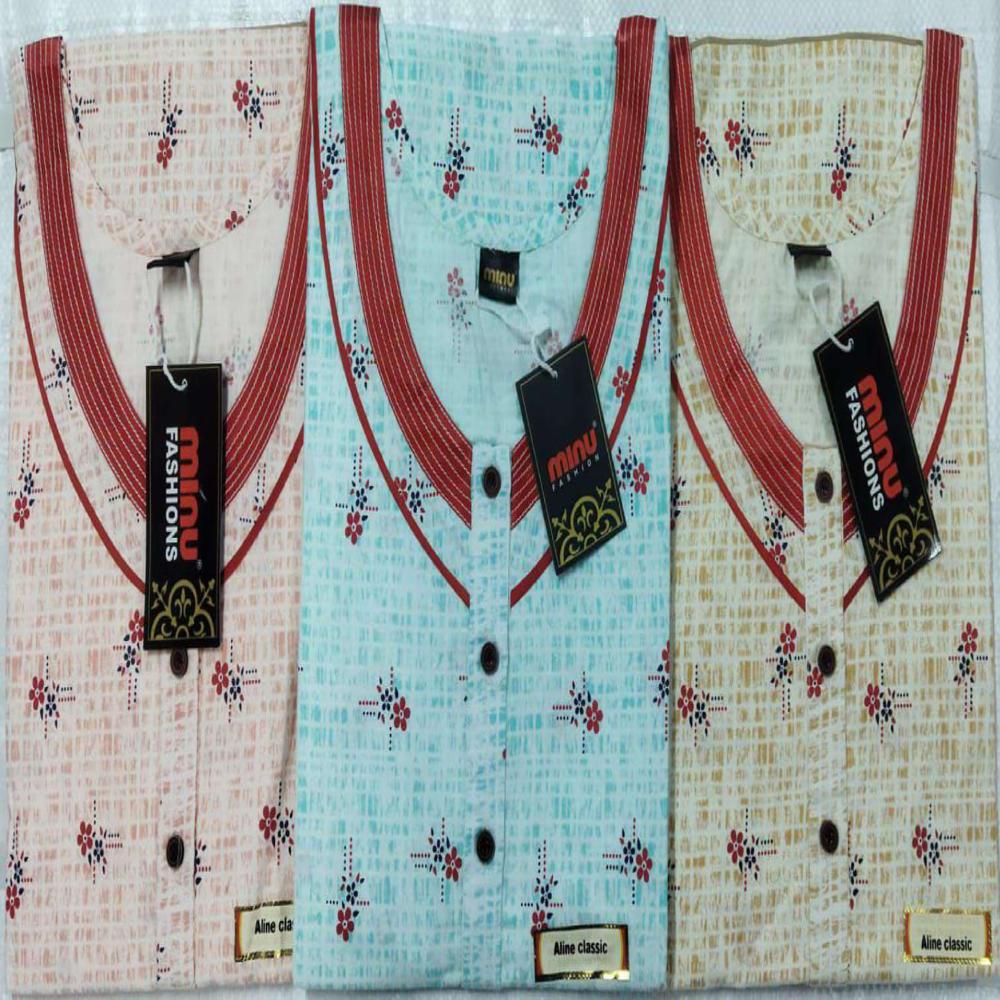 Printed Cotton A Line Classic Nighty, Half Sleeve