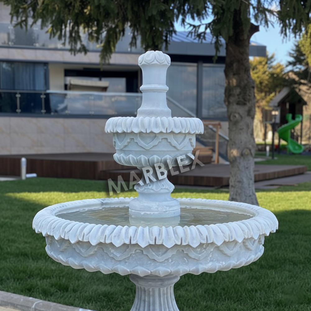 White Marble Fountain Home Decor