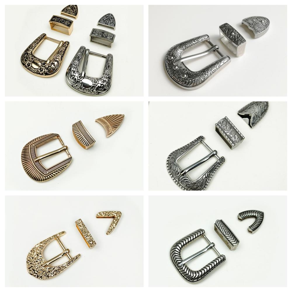 Wholesale Custom Zinc Alloy 3 Piece Buckles Set Western Buckle for Belt and Clothing Gold Nickel color