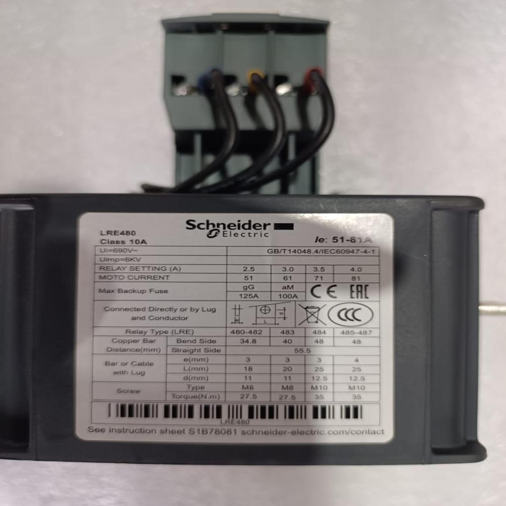 New Schneider Thermal Overload Relay Lre480 Part No Easypact Tvs Range 51 To 81amp- 032530
