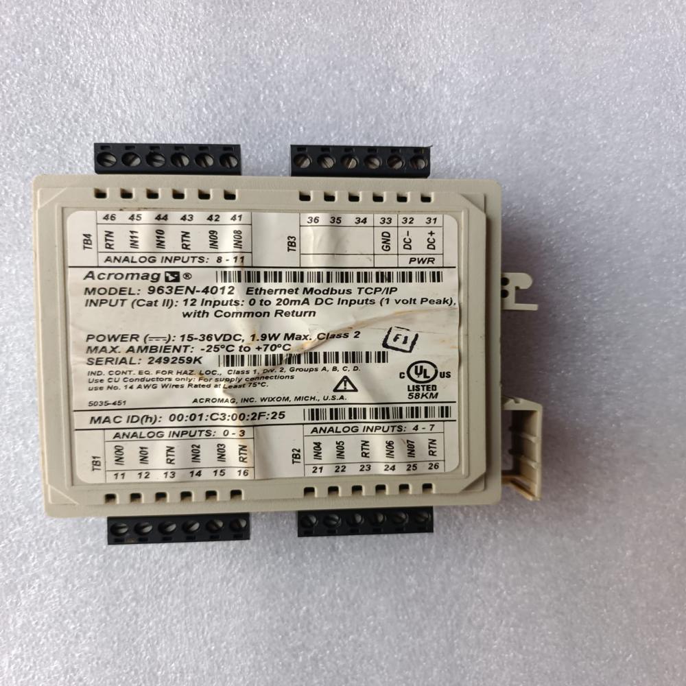 Used Acromag 963n-4012 Ethernet Modbus Tcp/Ip 15-36v Dc