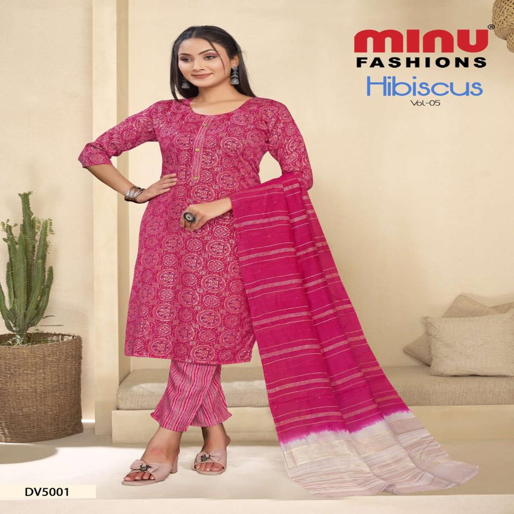 A-line cotton fabric hibiscus salwar suit