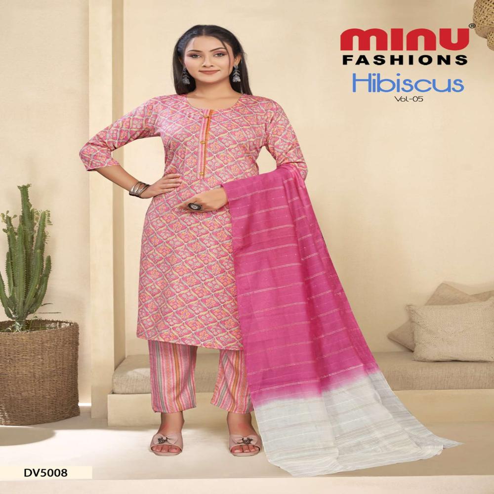 A-line cotton fabric hibiscus salwar suit