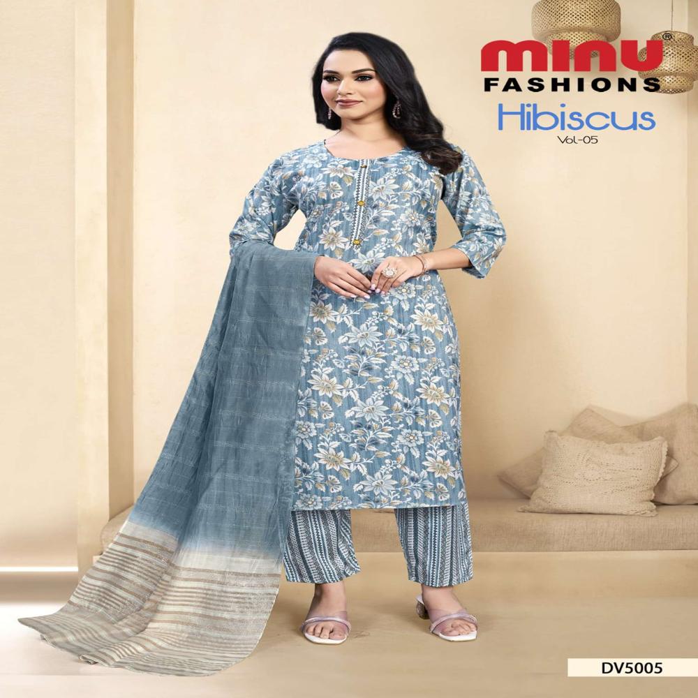 A-line cotton fabric hibiscus salwar suit