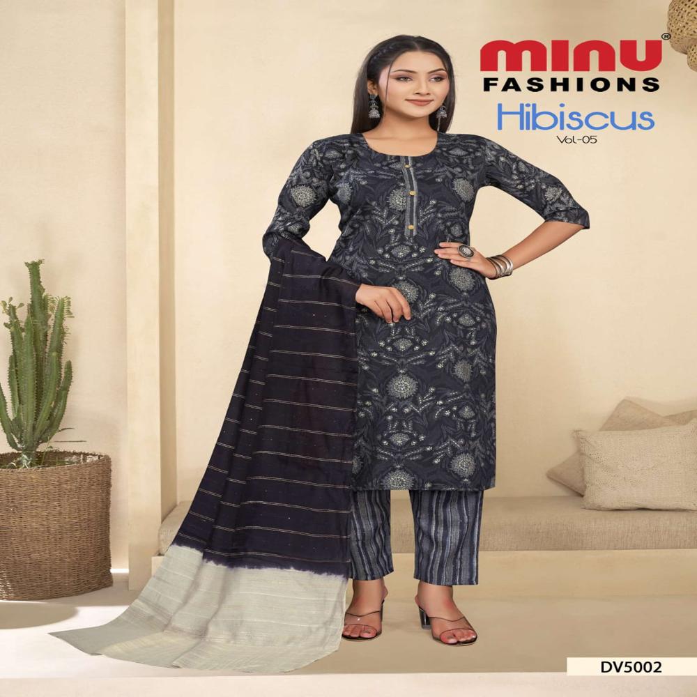 A-line cotton fabric hibiscus salwar suit