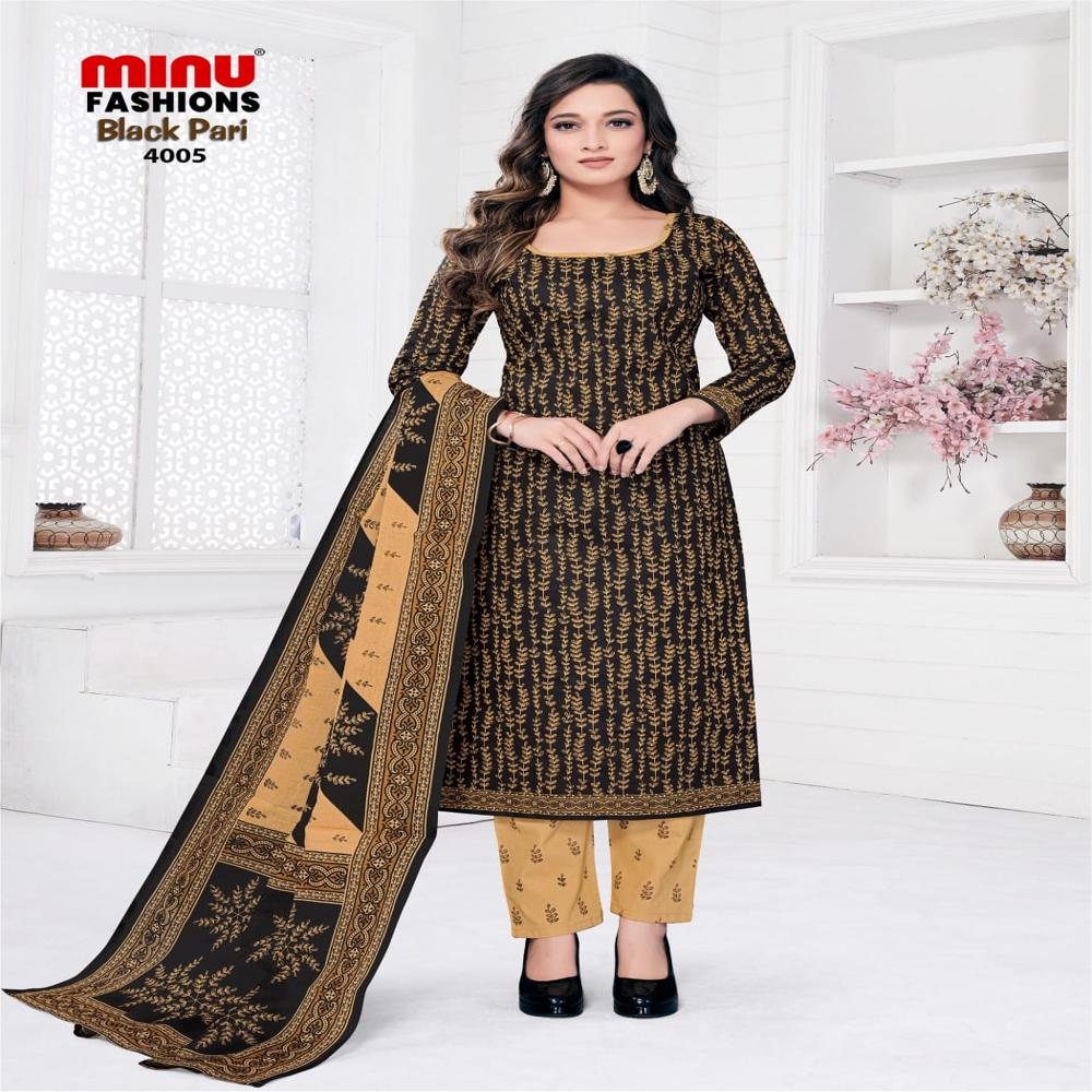 A-line cotton black pari suit