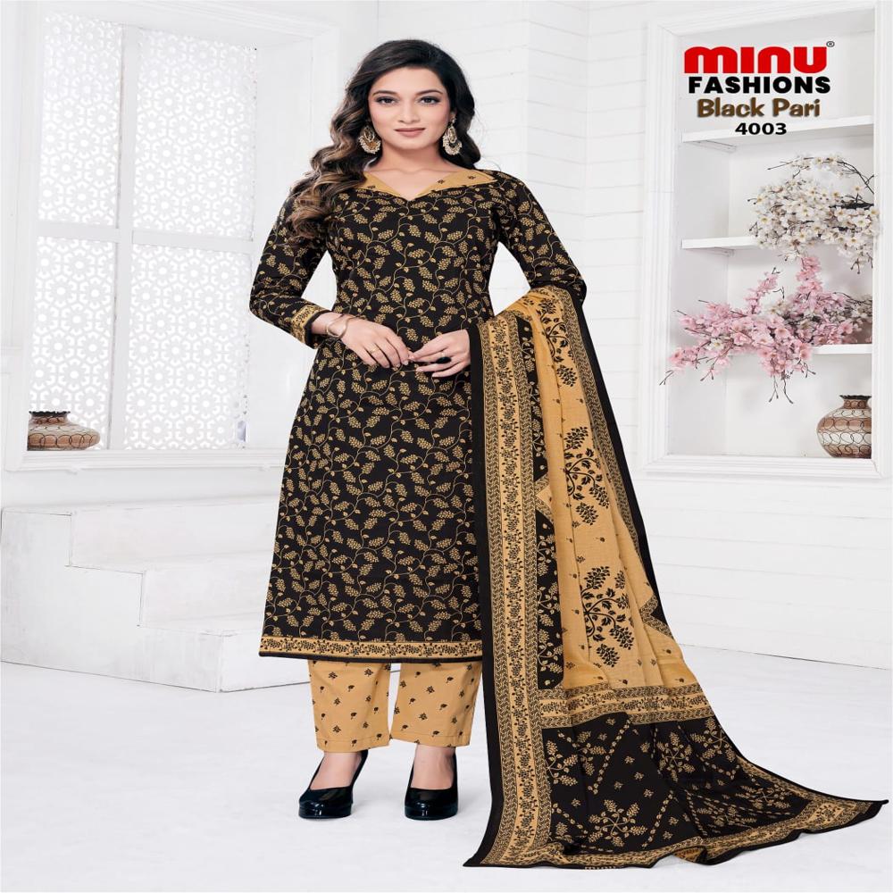 A-line cotton black pari suit