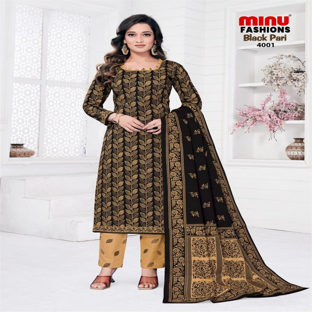 A-line cotton black pari suit