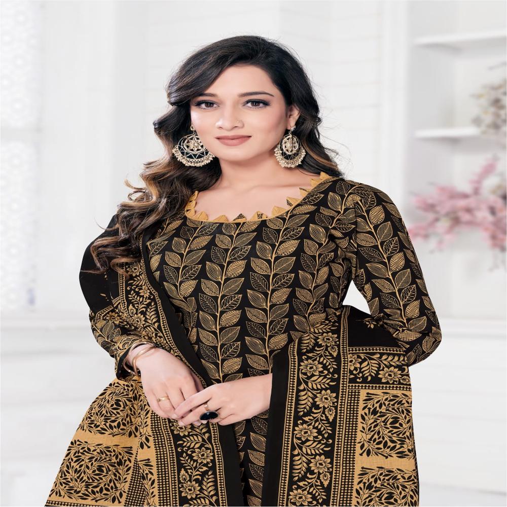 A-line cotton black pari suit