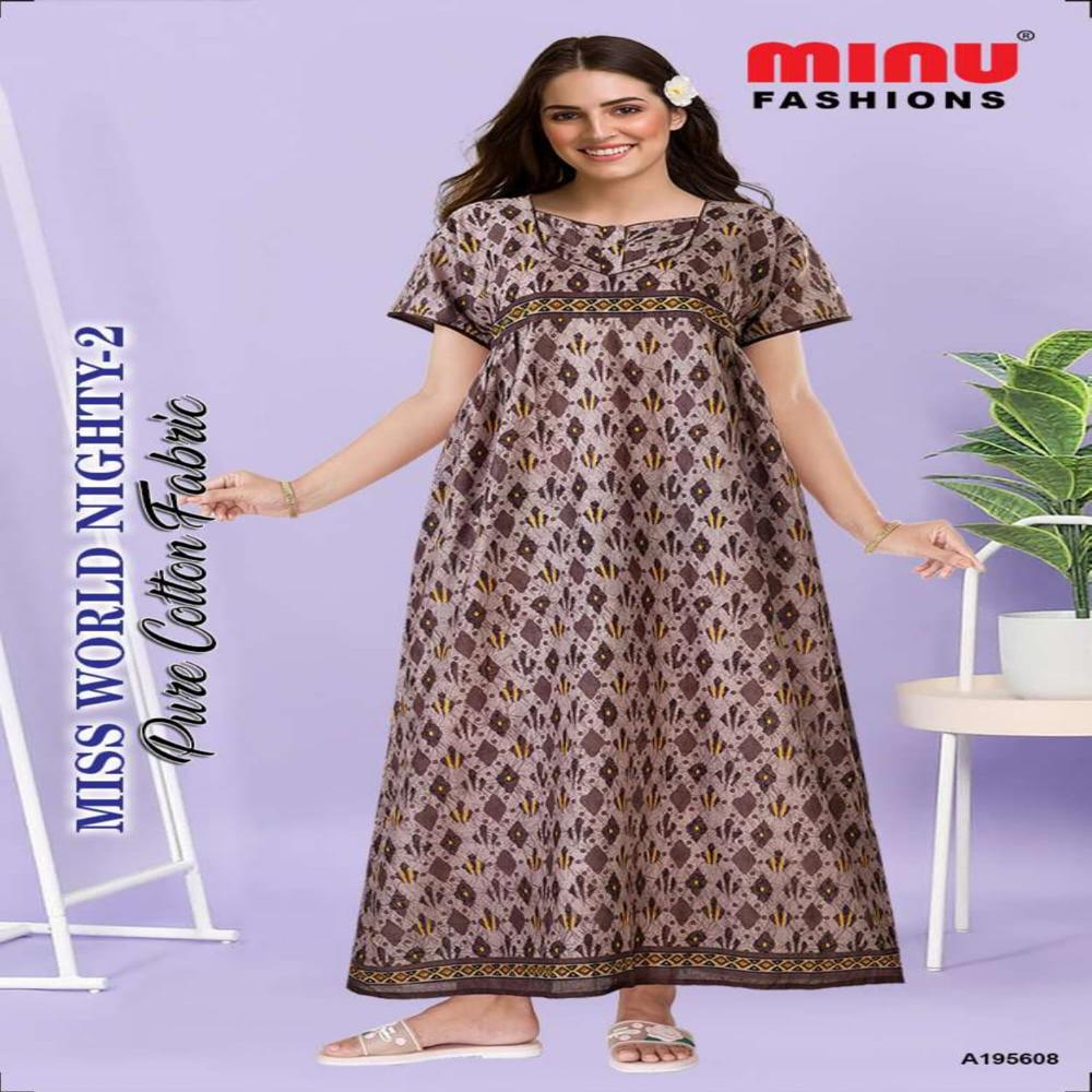 Red Solid Miss World Pure Cotton Nighty - Color: All Color Available
