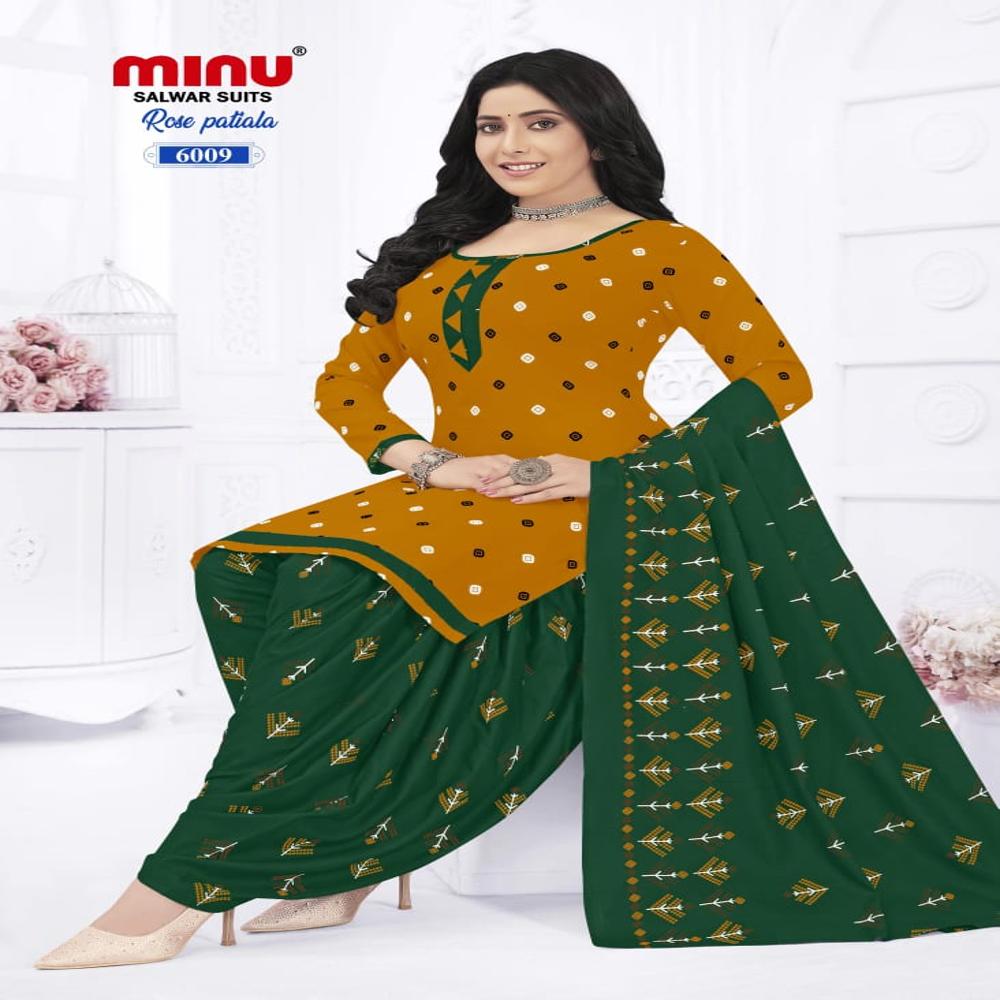 A Line Cotton Rose Patiala Salwar Suit