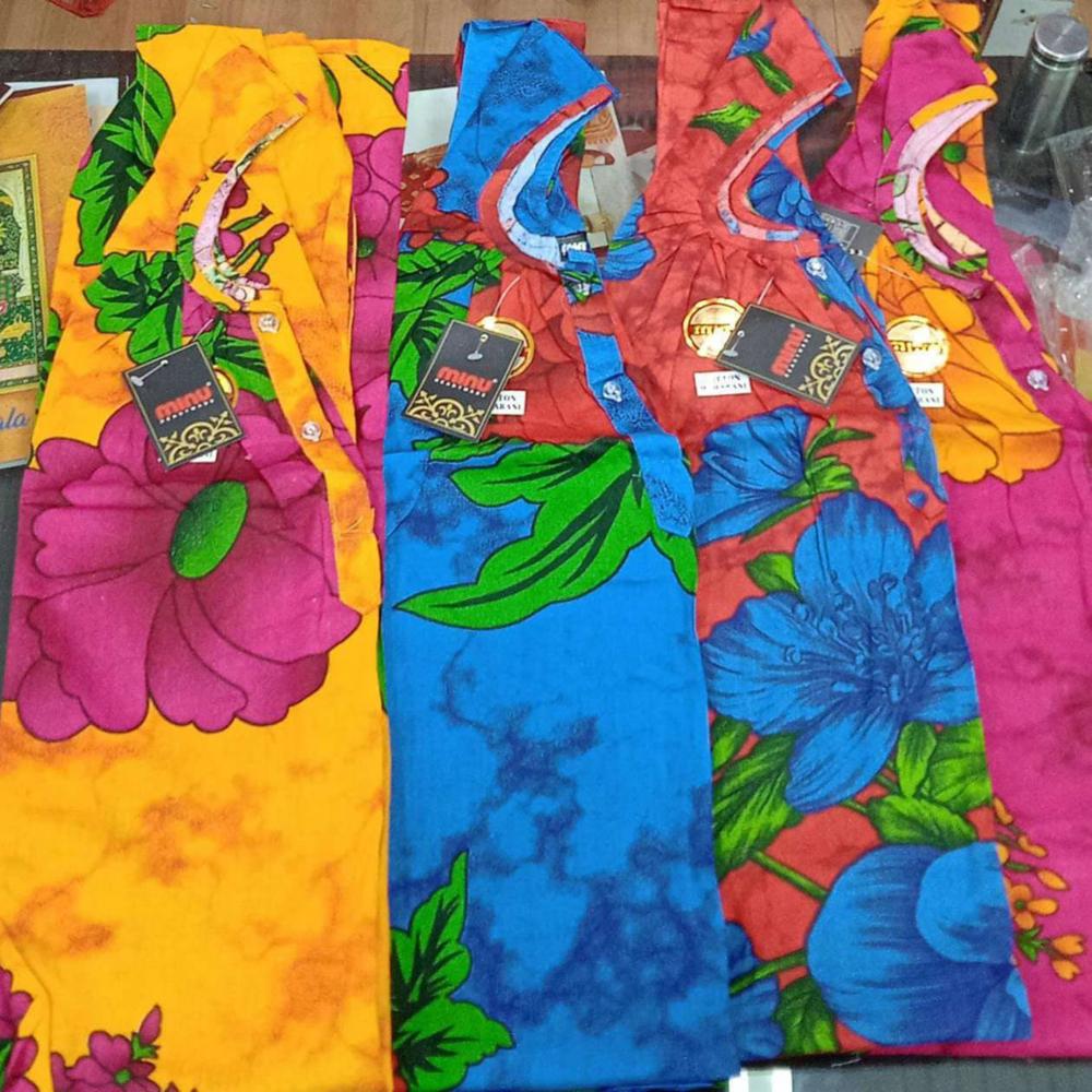 Printed Red Gujri Cotton Maharani Nighty