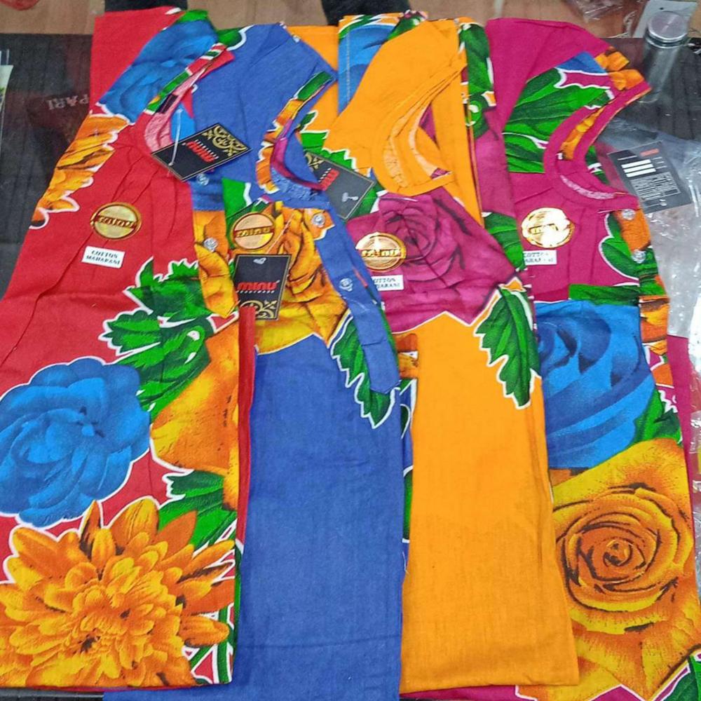 Printed Red Gujri Cotton Maharani Nighty