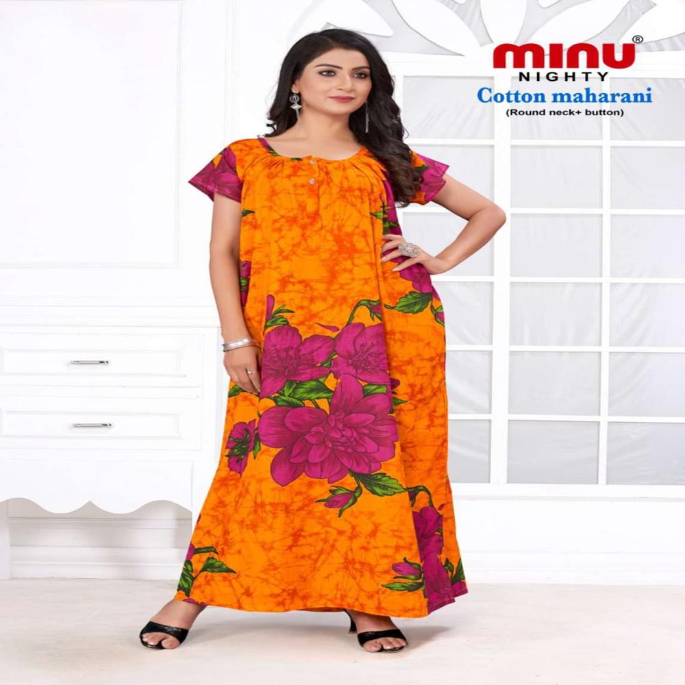Printed Red Gujri Cotton Maharani Nighty