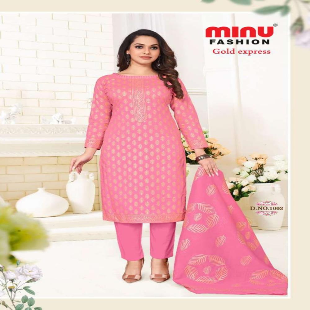 A Line Cotton Minu Gold Express Salwar Suit - Color: All Color