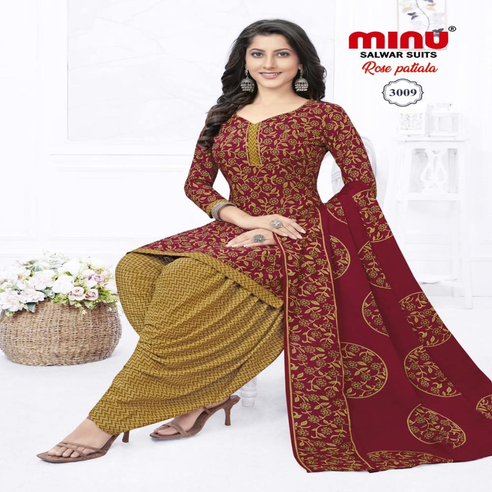 Cotton A Line Printed Rose Patiala Salwar Suit