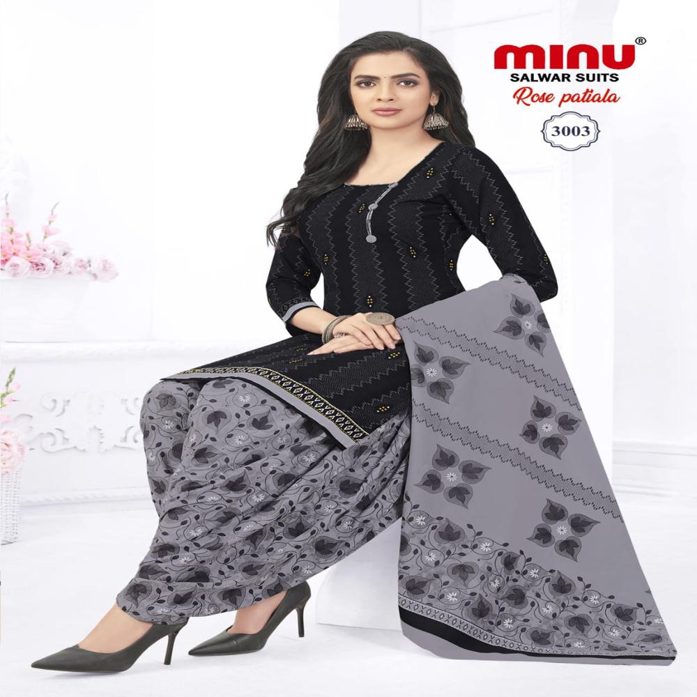 Cotton A Line Printed Rose Patiala Salwar Suit