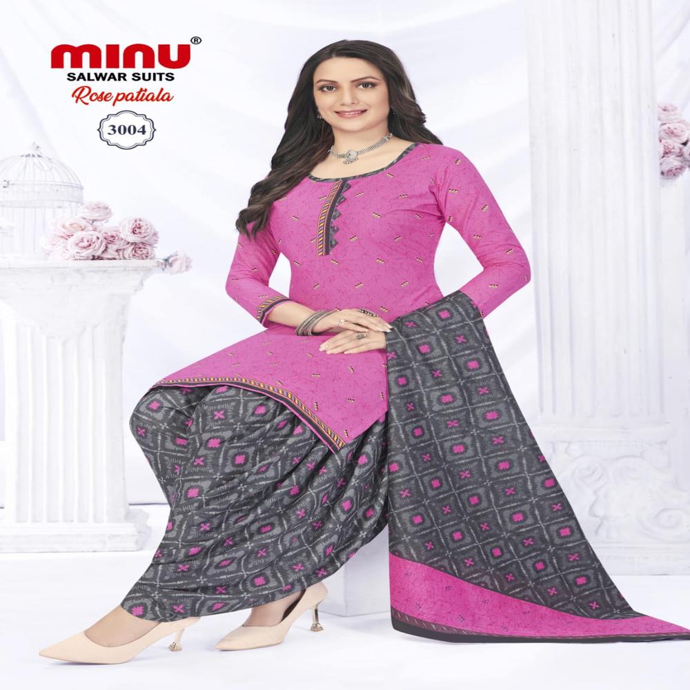 Cotton A Line Printed Rose Patiala Salwar Suit