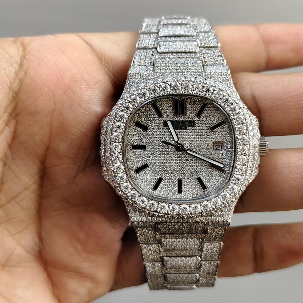 Moissanite Diamond Studded Watch Diamond Luxury Watch Stainless Steel Mix Numeral Casual Wrist Watch For Men And Women. - Color: Multi