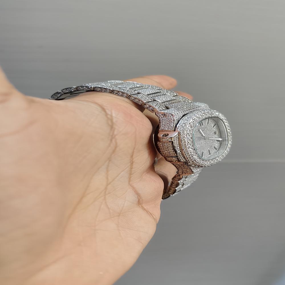 Moissanite Diamond Studded Watch Diamond Luxury Watch Stainless Steel Mix Numeral Casual Wrist watch For Men and Women.