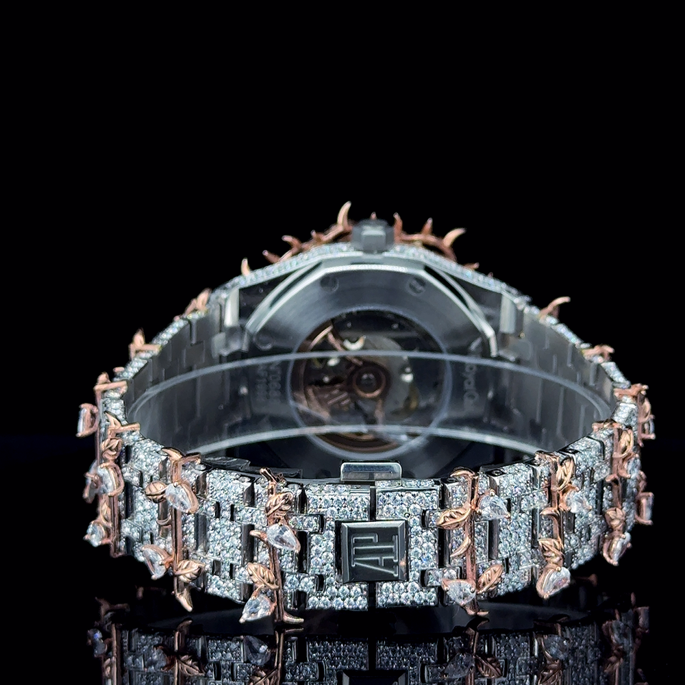 Fully Iced Out Thorn Crown Custom Design Men's Hip Hop Two Tone Stainless Steel Moissanite Diamond Quartz Watch for Business