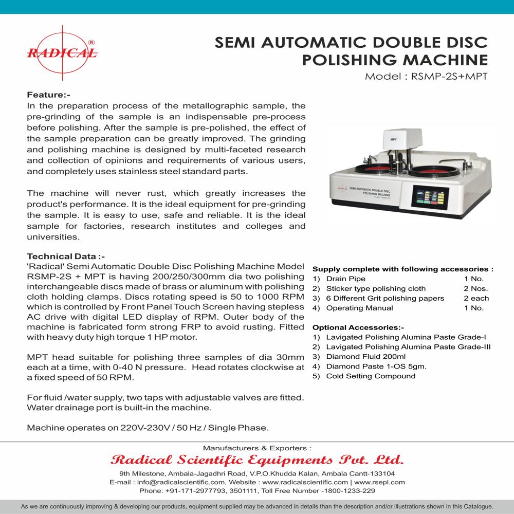 Double Disc Polishing Machine Semi Automatic RSMP-2S+MPT