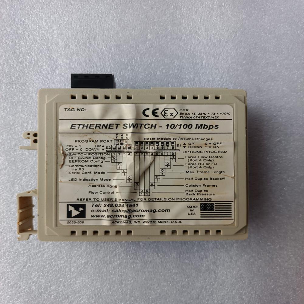 Used Acromag 900en-soo5 Five Port Ethernet Switch 10/100 Mbps Ethernet Switch - Frequency: 50/60 Hertz (Hz)