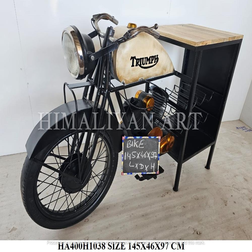 Antique motorbike wi-ne rack bar table