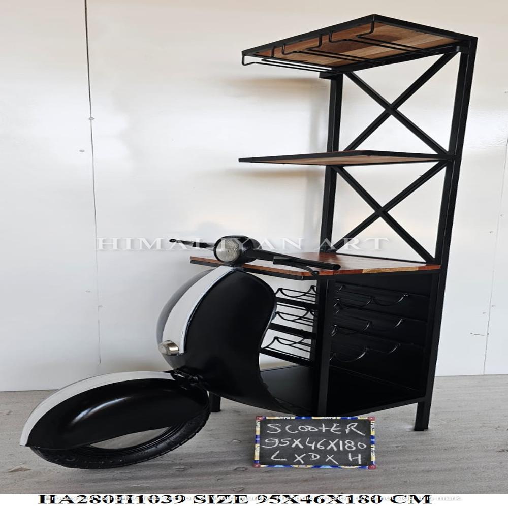 Antique motorbike wine rack bar table