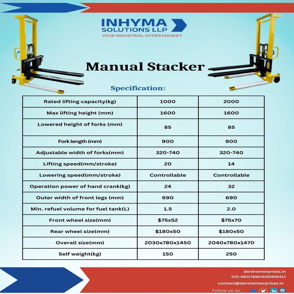 Industrial Manual Stacker - 250kg Lifting Capacity, Max Load 500kg | Durable Strong Manual Material Handling Equipment