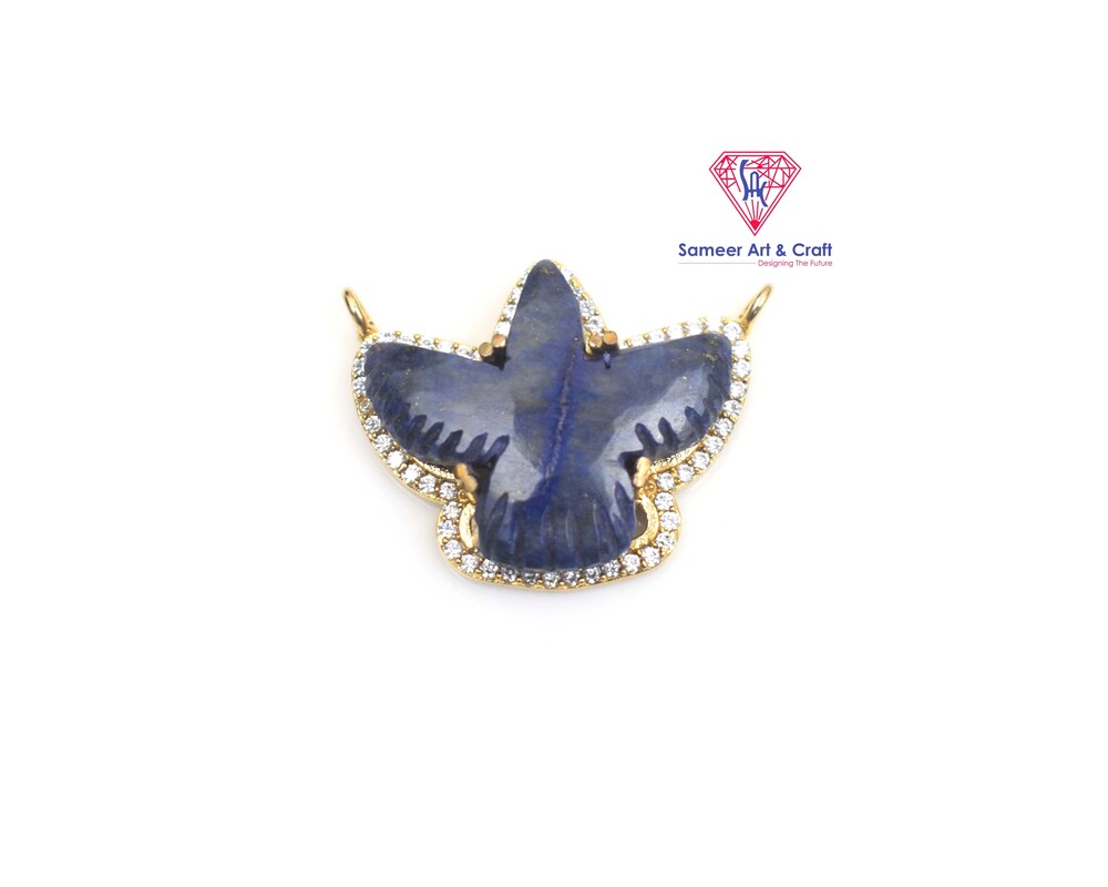 Natural Gemstone Brass With Gold Plated Phoenix Design Pendant