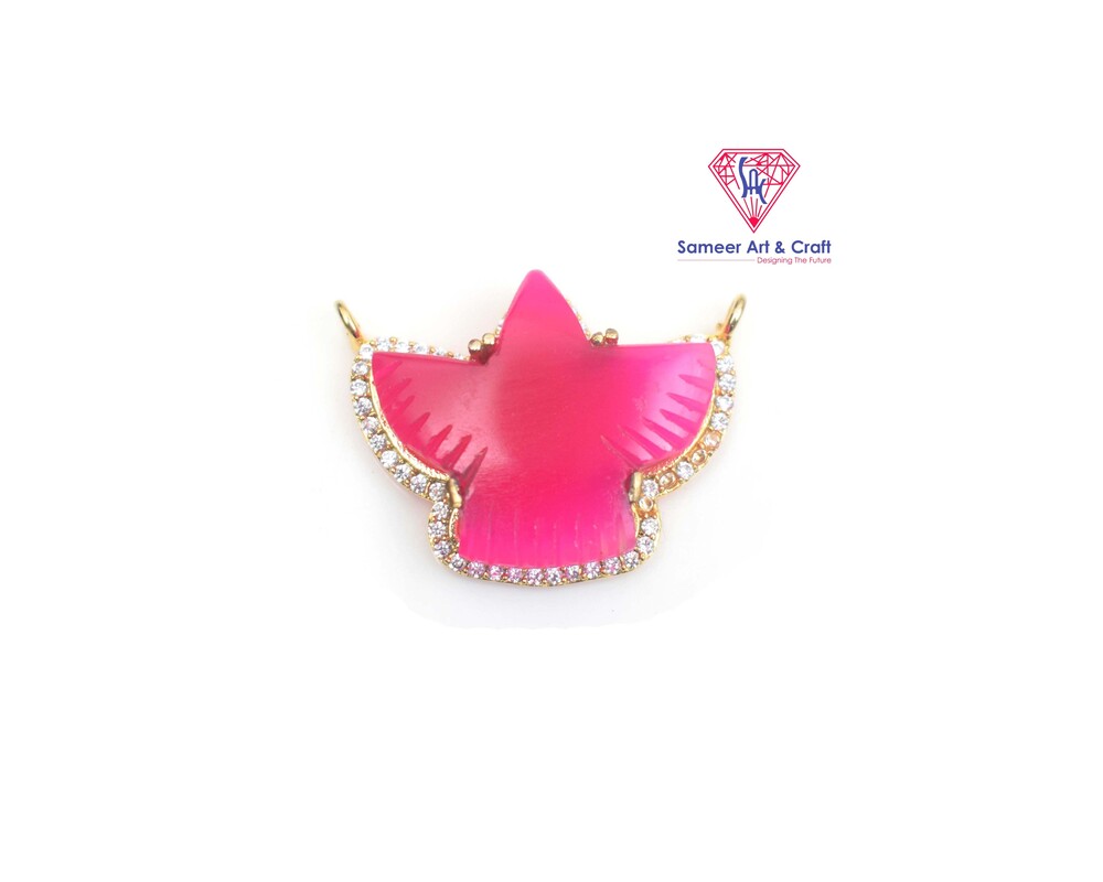 Natural Gemstone Brass With Gold Plated Phoenix Design Pendant