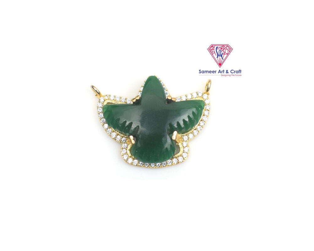 Natural Gemstone Brass With Gold Plated Phoenix Design Pendant